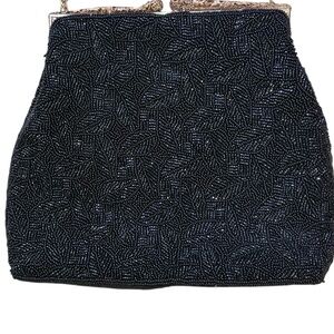 Vintage Made in British Hong Kong Elegant Black Beaded Bag